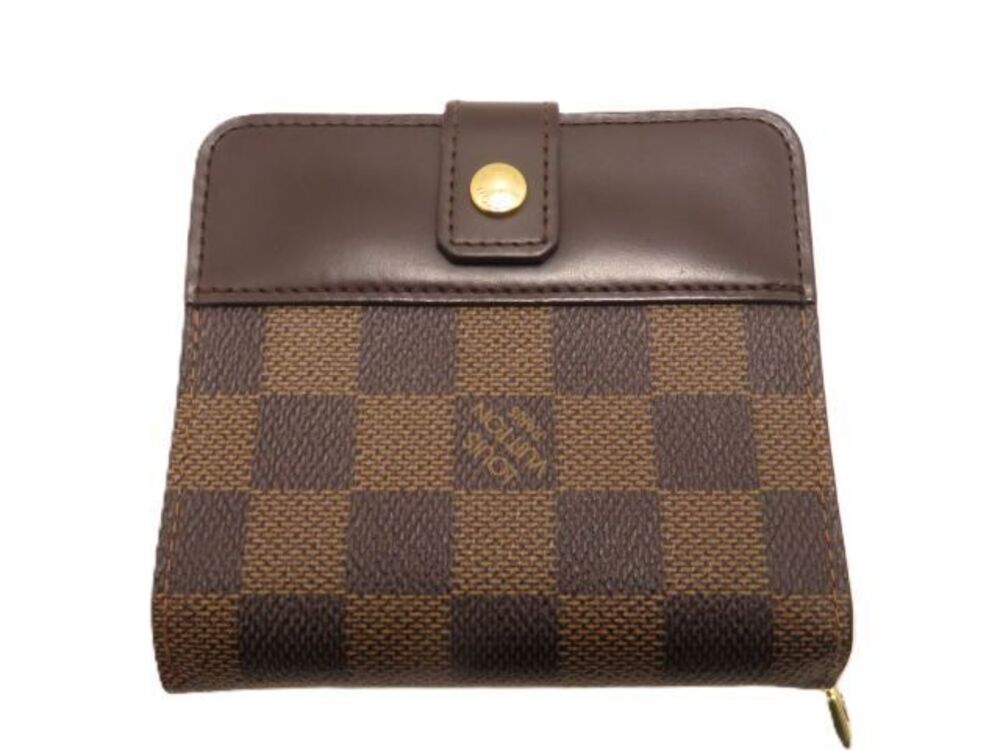 LOUIS VUITTON Compact Zip Damier Wallet Bi fold Canvas Brown